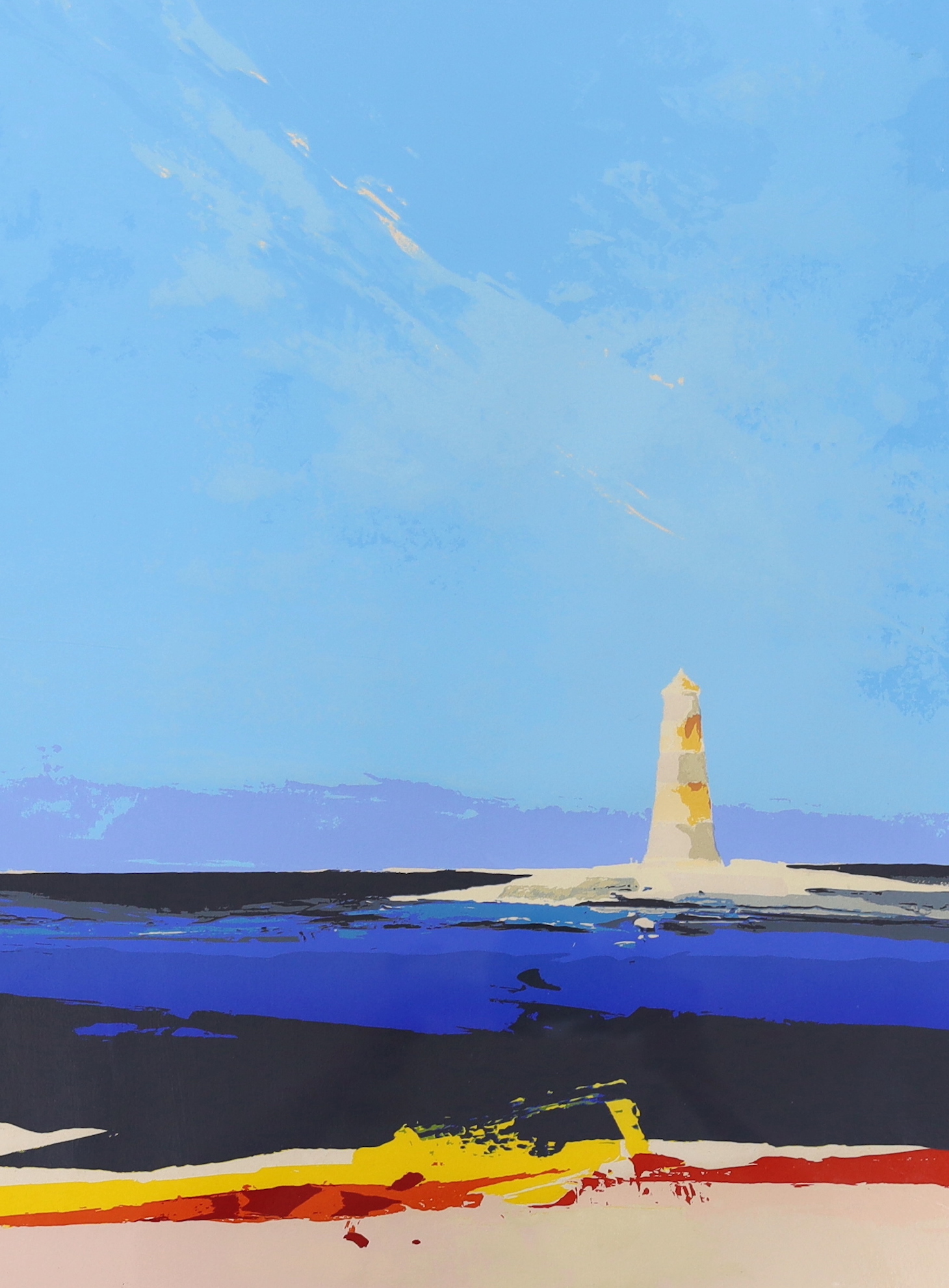 Donald Hamilton Fraser (1929-2009), limited edition colour screenprint, Coastal landscape with lighthouse, signed and dated '79, 133/200, sheet overall 70 x 53cm